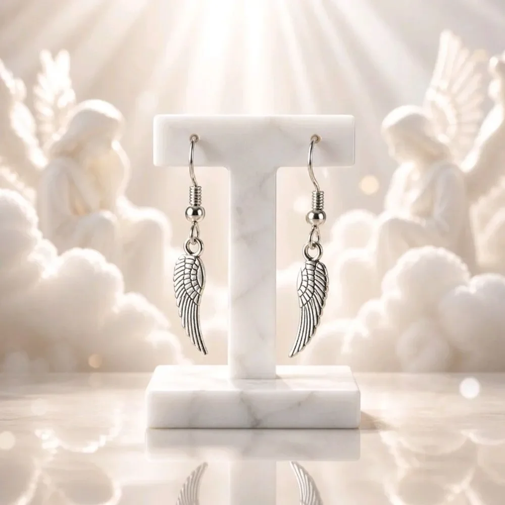 Handcrafted Silver tone Angel Wing Earrings